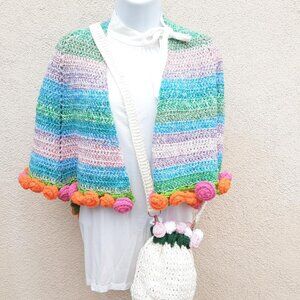 Hand-Crocheted Rose Bouquet Scarf/Shawl New